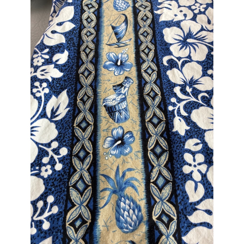 Vintage Aloha Republic Hawaii Men's XXL Blue Hibiscus Pineapple Cotton Shirt - Picture 10 of 13